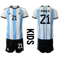 Argentina Paulo Dybala #21 Hemmatröja Barn VM 2022 Kortärmad (+ Korta byxor)